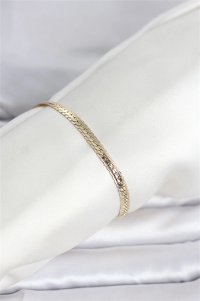 CM 14K Gold Renk Lazerli Yassı Zincir Model Kadın Bileklik