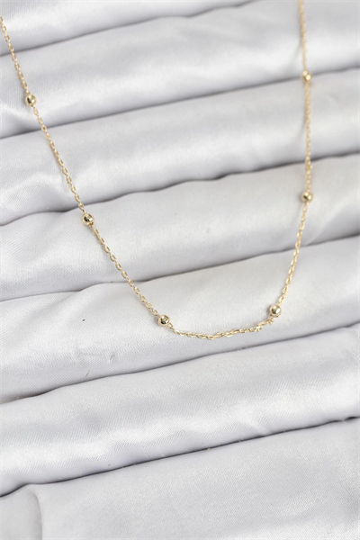 CM 14K Gold Renk Minik Top Zincirli Kadın Kolye