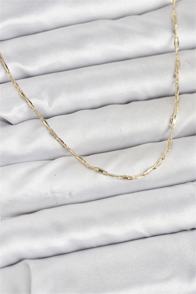 CM 14K Gold Renk Pirinç Ataç Zincir 60 cm Kadın Kolye