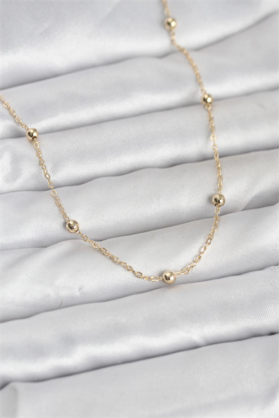 CM 14K Gold Renk Pirinç Top Zincirli 60 cm Kadın Kolye
