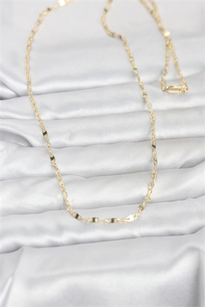CM 14K Gold Renk Yassı Gemici Zincir Model 60 cm Kadın Kolye