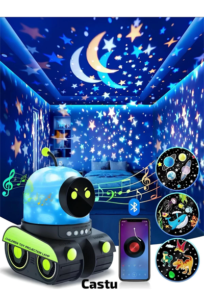 ÇOCUKLAR İÇİN EĞİTİCİ VE EĞLENCELİ ROBOT TEMALI PROJEKTÖR GECE LAMBASI