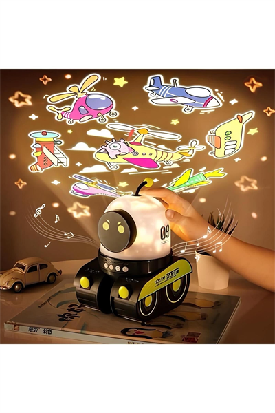 ÇOCUKLAR İÇİN EĞİTİCİ VE EĞLENCELİ ROBOT TEMALI PROJEKTÖR GECE LAMBASI