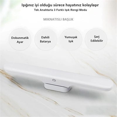 Cabınet Şarjlı Kolay Taşınabilir Mıknatıslı Led Işık Kablosuz Kademeli 3 Renk Aplik Bx40