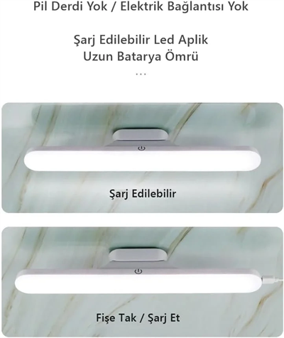 Cabınet Şarjlı Kolay Taşınabilir Mıknatıslı Led Işık Kablosuz Kademeli 3 Renk Aplik Bx40