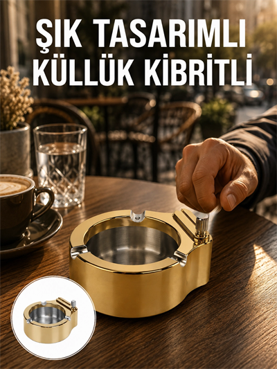 Çakmak Entegreli Küllük Yeniden Doldurulabilir Metal Gövde Yeni Nesil