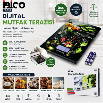 Cam Mutfak Tartısı Terazi Lcd Ekran 5kg/1gr Pilli Gr/oz/ml/ıb Ölçüm İ11-028 Bx40