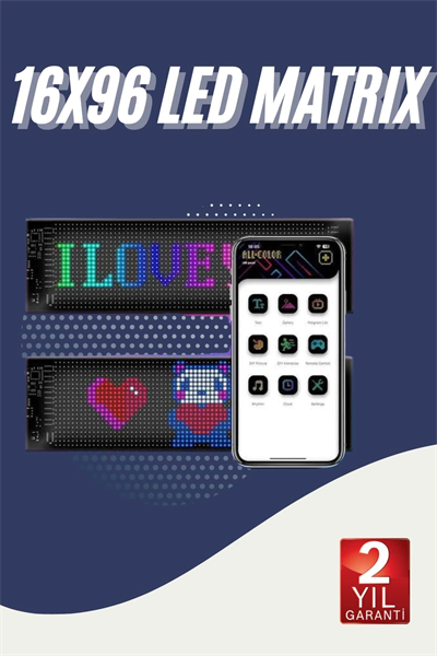 Cama Yapışan En Büyük Boy 16X96 Telefon Kontrollü Led Ekran Digital Araba Yazısı