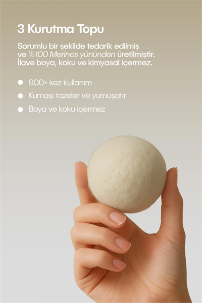 Çamaşır Yün Kurutma Topu ve Koku Seti - Kurutma Makinesi İçin - 3 Adet Top