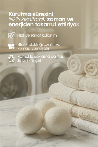 Çamaşır Yün Kurutma Topu ve Koku Seti - Kurutma Makinesi İçin - 3 Adet Top