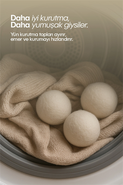 Çamaşır Yün Kurutma Topu ve Koku Seti - Kurutma Makinesi İçin - 3 Adet Top