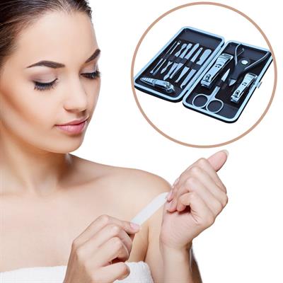 Çantalı Manikür Pensi Profesyonel ve Manikür Pedikür Seti 13 Parça Tırnak Eti İtici Ve Cımbız (3936)