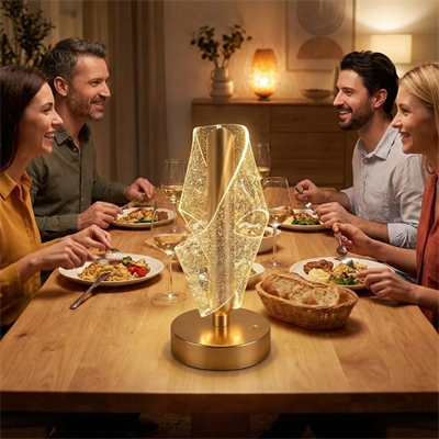 Çapraz Kavisli Ters Kristal Simli Led Masa Lambası – Gold Gövdeli, Dokunmatik, 3 Kademe Işık Ayarlı Şarjlı Dekoratif Lamba Bx40