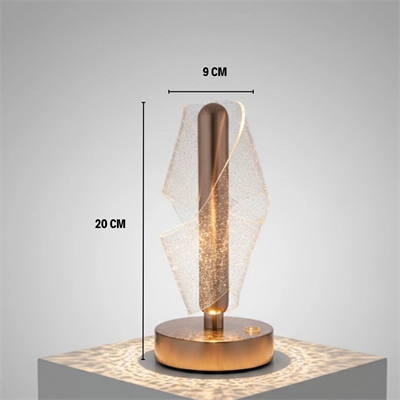 Çapraz Kavisli Ters Kristal Simli Led Masa Lambası – Gold Gövdeli, Dokunmatik, 3 Kademe Işık Ayarlı Şarjlı Dekoratif Lamba Bx40