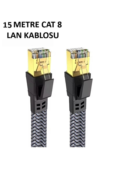 Cat 8 LAN Kablosu –Ethernet Kablosu Örgü Kaplama, Yüksek Hızlı  (15 METRE)