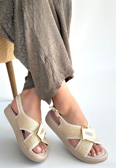 Cate Bej Hasır Cilt Sandalet