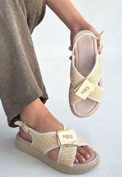 Cate Bej Hasır Cilt Sandalet