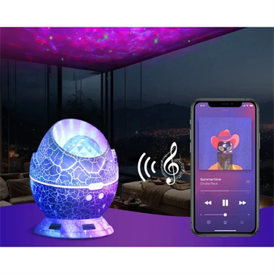 Çatlak Dinozor Yumurtası Tasarımlı Projektörlü Gece Lambası Bluetooth Özellikli