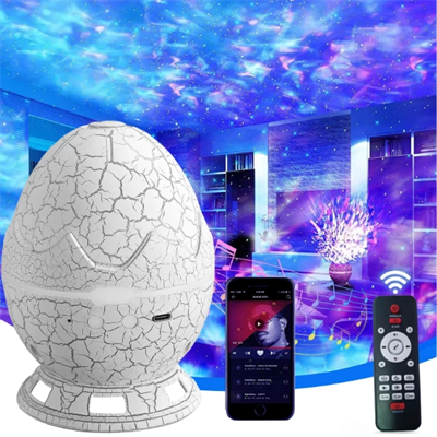 Çatlak Dinozor Yumurtası Tasarımlı Projektörlü Gece Lambası Bluetooth Özellikli