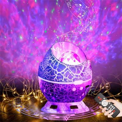 Çatlak Dinozor Yumurtası Tasarımlı Projektörlü Gece Lambası Bluetooth Özellikli