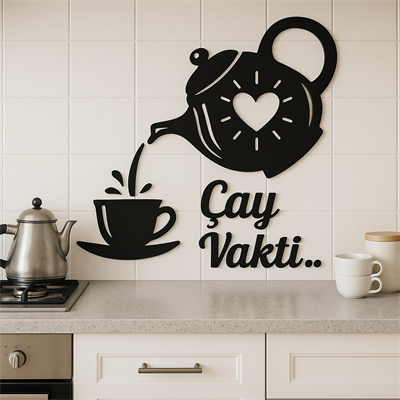 Çay Vakti – Ahşap Mutfak Duvar Dekoru
