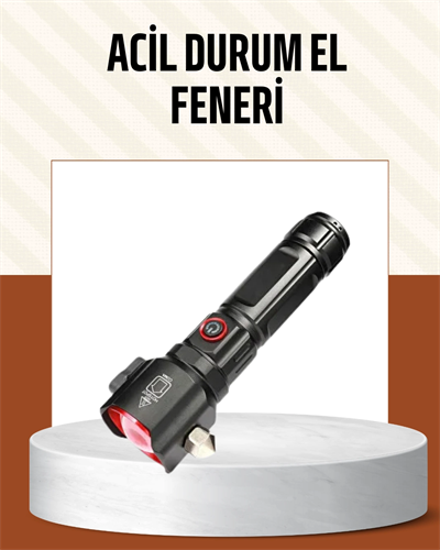 Çekiçli Pusulalı Acil Durum Feneri USB Şarjlı Çok Fonksiyonlu