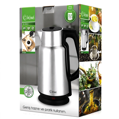 Çelik - Sürahi Model Kettle Elektrikli Su Isıtıcısı Paslanmaz Çelik Gizli Rezistans 360° 2.2lt 1500w Kk-3334 Bx40