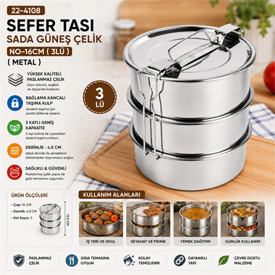 Çelik 3lü Metal Sefer Tası Taşıma Kulp=bağlama Kancalı Bx40