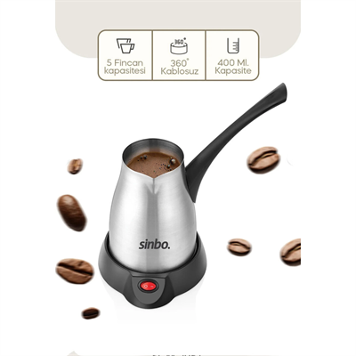 Çelik Elektrikli Cezve Türk Kahve Makinesi - 5fincan=400ml 360° Kablosuz Kullanım Katlanır Kulp 700w Scm-2967 Bx40