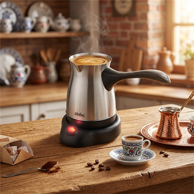 Çelik Elektrikli Cezve Türk Kahve Makinesi - 6fincan=500ml 360° Kablosuz Kullanım Katlanır Kulp 600w Scm-9039 Bx40