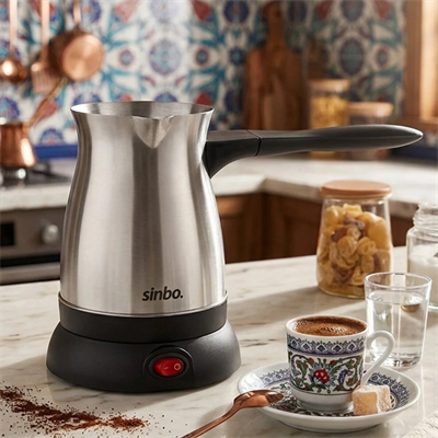 Çelik Elektrikli Cezve Türk Kahve Makinesi - 6fincan=500ml 360° Kablosuz Kullanım Katlanır Kulp Scm-9038 Bx40