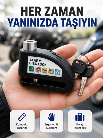 Çelik Gövdeli Alarm Disk Kilidi Motosiklet ve Bisiklet İçin Güvenlik Yeni Nesil
