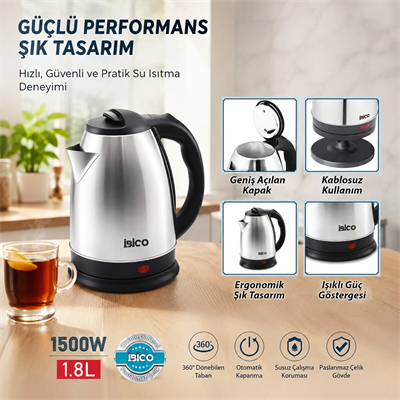 Çelik Kettle Su Isıtıcısı 1.8lt - 1500w Bx40
