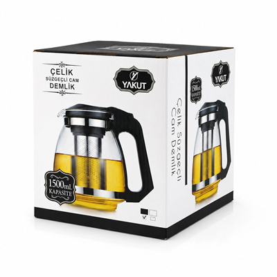 Çelik Süzgeçli Cam Demlik 1500ml Bx40