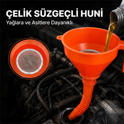 Çelik Süzgeçli Huni - Spiralli ve Sabit Borulu - 2.2 Litre Kapasite