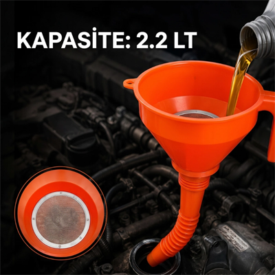 Çelik Süzgeçli Huni - Spiralli ve Sabit Borulu - 2.2 Litre Kapasite