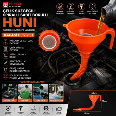 Çelik Süzgeçli Spiralli Huni Sabit Borulu 2.2lt Bx40