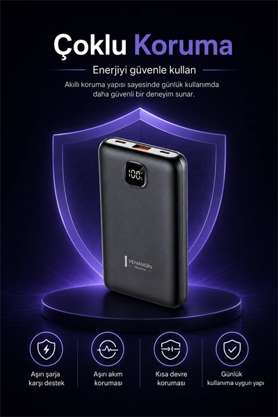 Cep Telefonu Uyumlu 10000 mAh Dijital Göstergeli Hızlı Şarj Powerbank