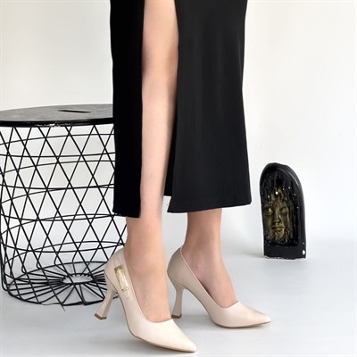 Cerin Bej Cilt Topuklu Ayakkabı