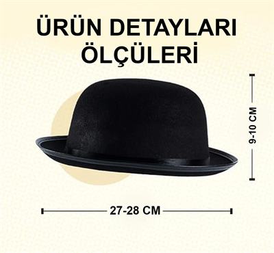 Charlie Chaplin Stil Yetişkin Şapkası – Siyah Melon Parti Şapkası