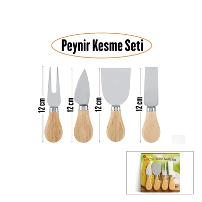 Cheese Knife Set 4pcs Peynir Bıçak Seti Ahşap Bambu Saplı Bx40