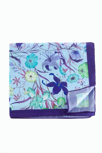 Çiçek Desenli Mor Renkli Zr Şifon Fular 50*50 cm