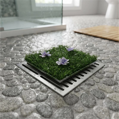 Çiçek Desenli Yapay Çim Gider Kapağı - 96x5 cm - Doğal Görünüm