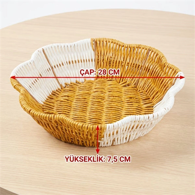 Çiçek Model Çift Renkli Plastik Rattan Ekmek Ve Meyve Sepeti - Çok Amaçlı Banyo Ve Mutfak Düzenleyici - Yıkanabilir Organizer Bx40