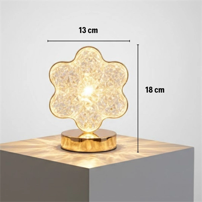 Çiçek Model Kristal Led Masa Lambası – Dokunmatik, 3 Renk Işık Modlu, Şarjlı Mini Dekoratif Gece Lambası Bx40