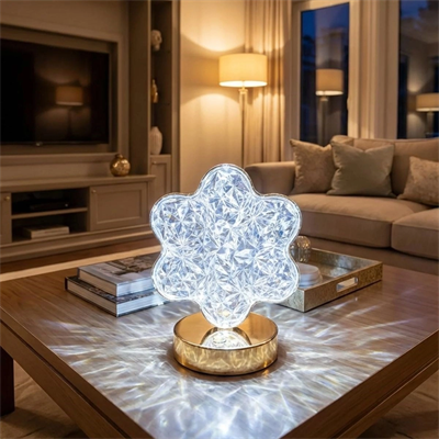 Çiçek Model Kristal Led Masa Lambası – Dokunmatik, 3 Renk Işık Modlu, Şarjlı Mini Dekoratif Gece Lambası Bx40