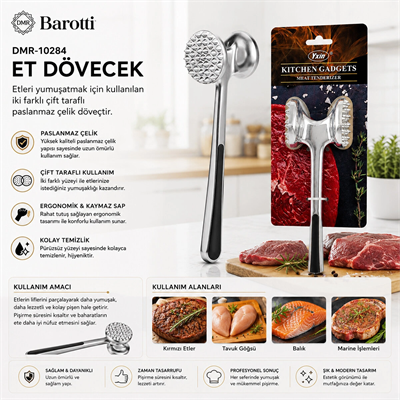 Çift Başlı - Komple Metal Paslanmaz Çelik Et Dövecek Bx40