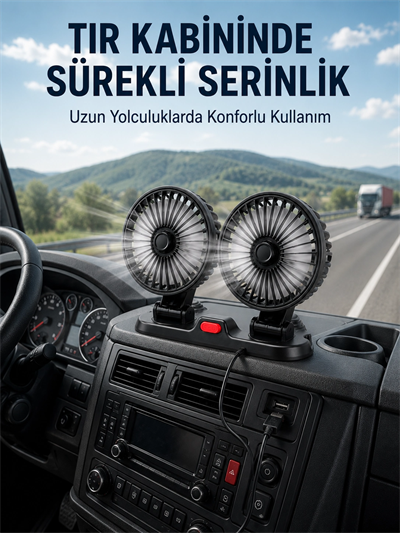 Çift Başlıklı Araç İçi USB Vantilatör Soğutucu Fan