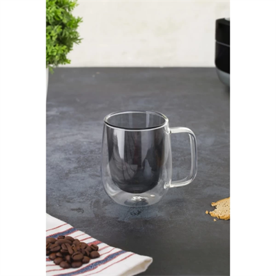 Çift Cidarlı Cam Kupa Gri Renk