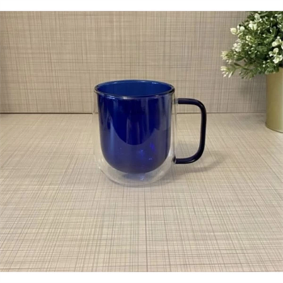 Çift Cidarlı Cam Kupa Lacivert Renk